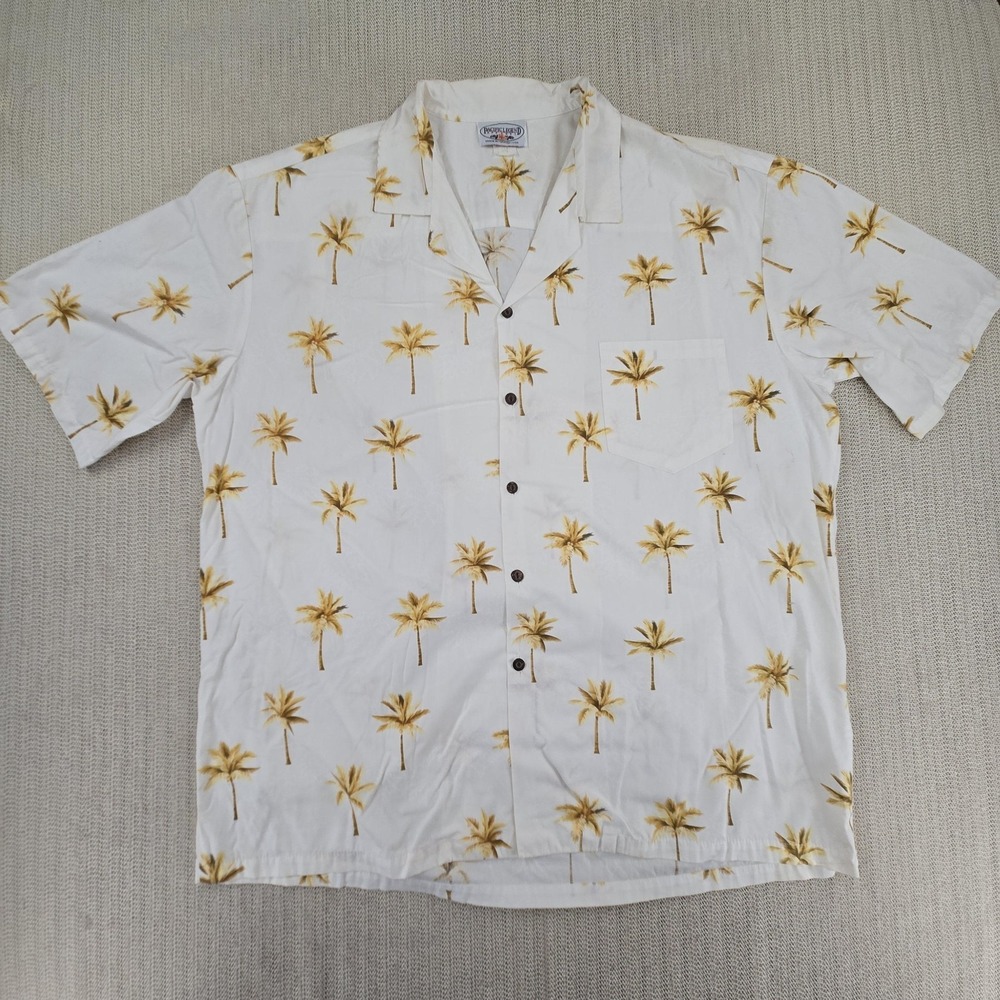 Vintage Pacific Legend Shirt Mens 2XL White Palm Tree Hawaiian Aloha Hawaii USA